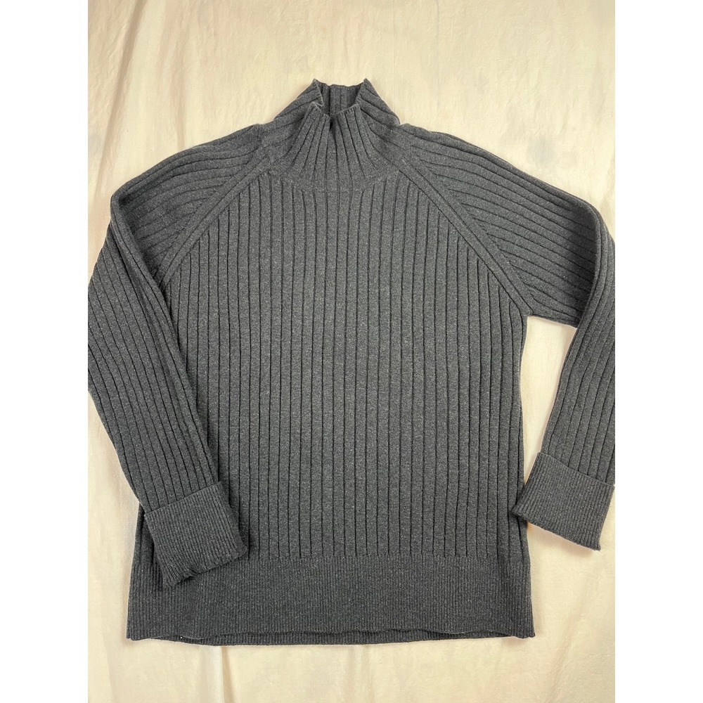 Faherty Womens Charcoal Grey Ribbed Mock Neck Organic Cotton Sweater L